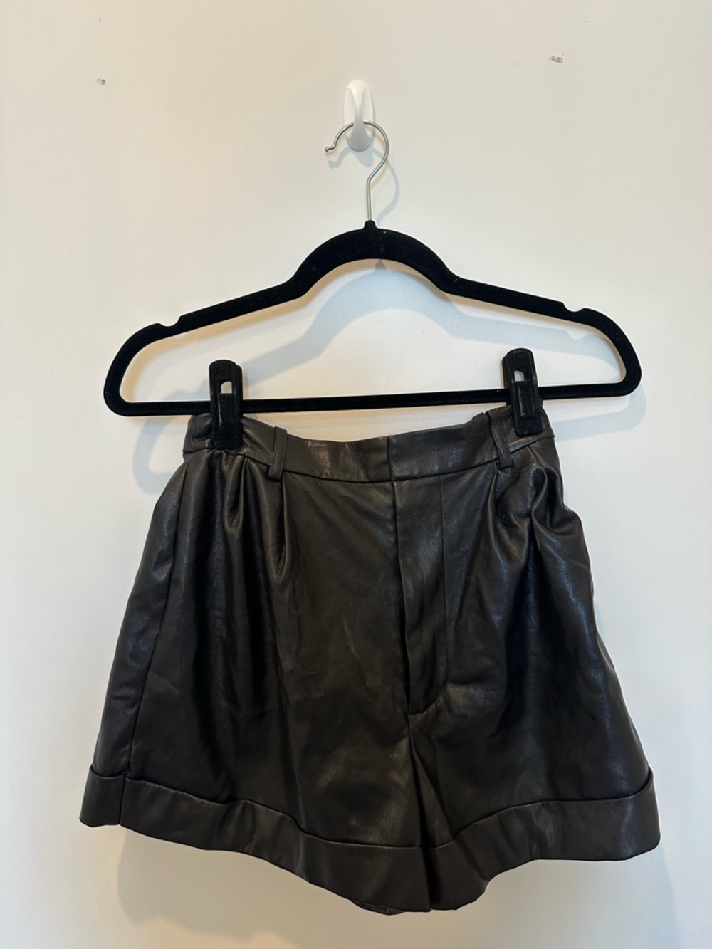 Alice + Olivia Black High-Waist Faux Leather Shorts